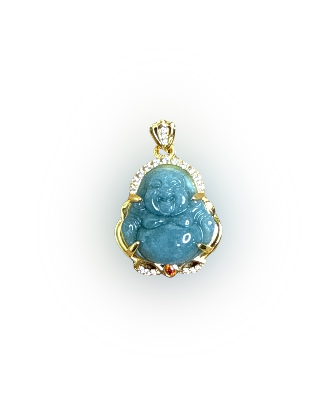 Gold-Plated Green Jade Laughing Buddha Pendant